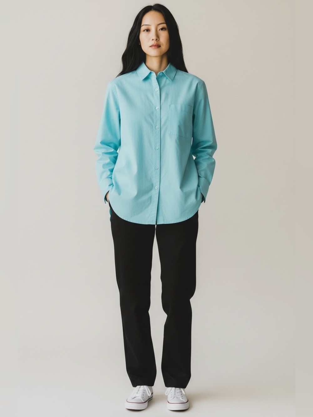 NWT Loft Poplin  Classic Button-Down Shirt in Light Turquoise